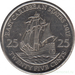Монета. Восточные Карибские государства. 25 центов 2017 год.