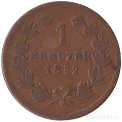 Монета. Германия. Баден. 1 крейцер 1852 год. 