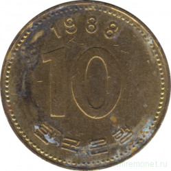 Монета. Южная Корея. 10 вон 1988 год.