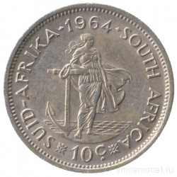 Монета. Южно-Африканская республика (ЮАР). 10 центов 1964 год.