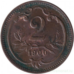 Монета. Австро-Венгерская империя. 2 геллера 1900 год. Австрийский тип.