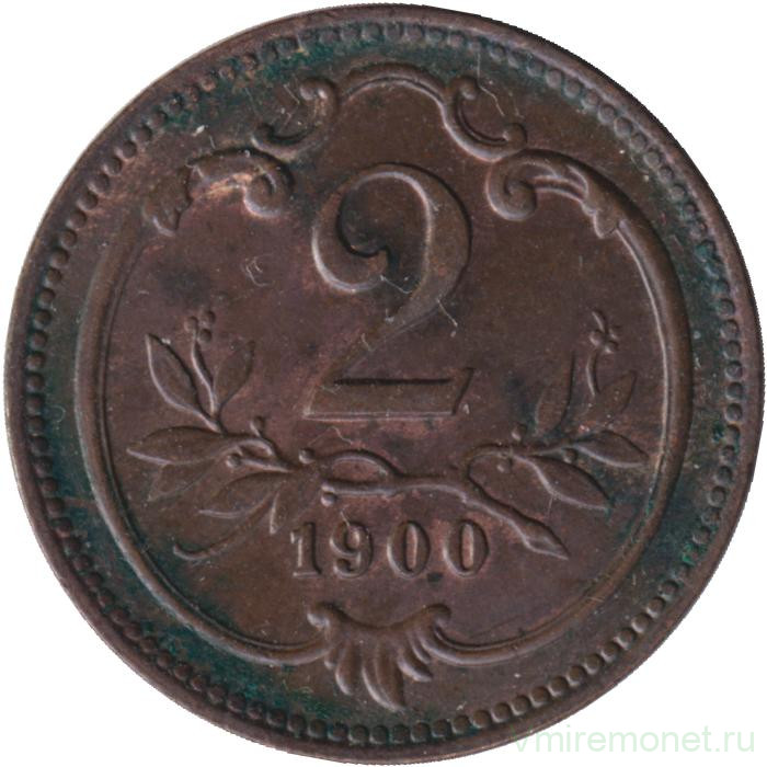 Монета. Австро-Венгерская империя. 2 геллера 1900 год. Австрийский тип.