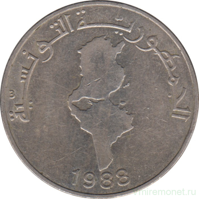 Монета. Тунис. 1 динар 1988 год.