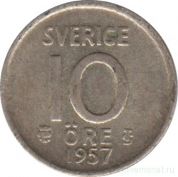 Монета. Швеция. 10 эре 1957 год.