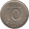 Монета. Швеция. 10 эре 1957 год. ав.