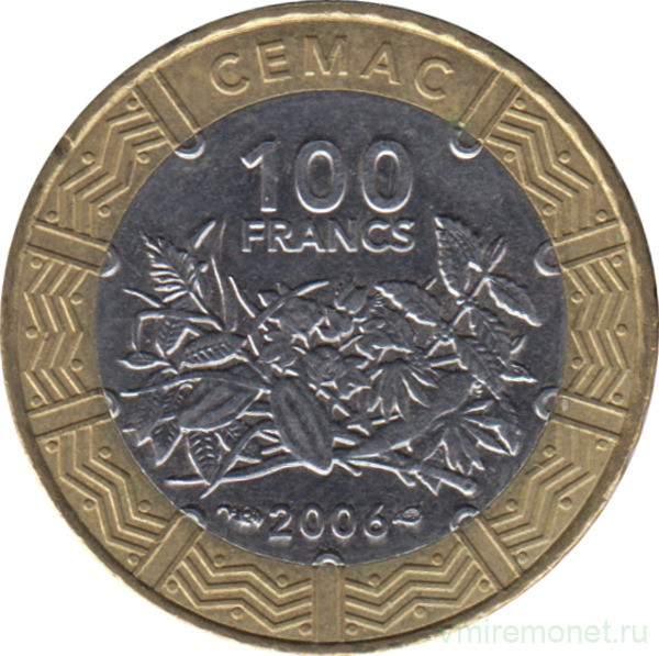 Монета. Центральноафриканский экономический и валютный союз (ВЕАС). 100 франков 2006 год.