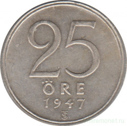 Монета. Швеция. 25 эре 1947 год (серебро).