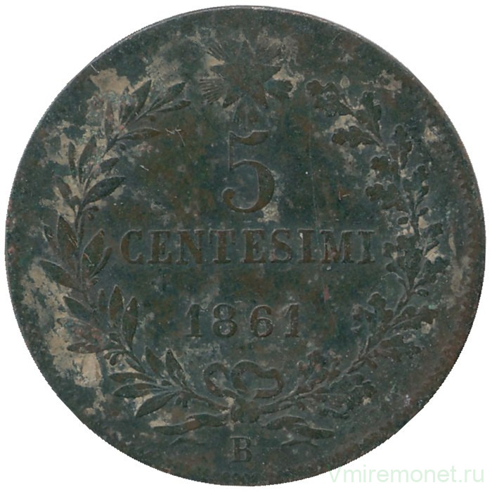 Монета. Италия. 5 чентезимо 1861 год. B. 