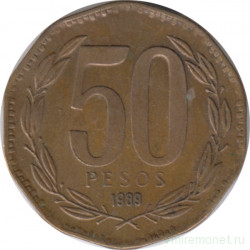 Монета. Чили. 50 песо 1989 год.