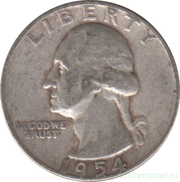 Монета. США. 25 центов 1954 год.