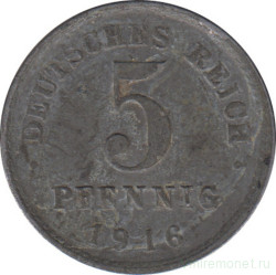 Монета. Германия (Германская империя 1871-1922). 5 пфеннигов 1916 год. (D).