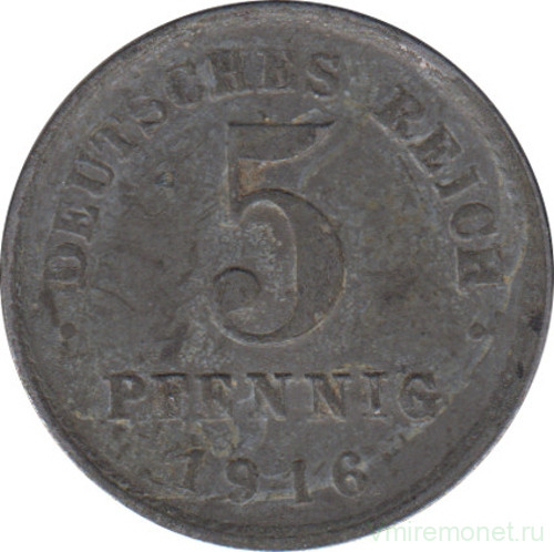 Монета. Германия (Германская империя 1871-1922). 5 пфеннигов 1916 год. (D).