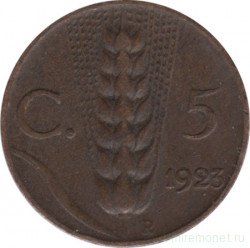 Монета. Италия. 5 чентезимо 1923 год.