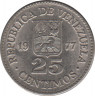 Монета. Венесуэла. 25 сентимо 1977 год. ав.