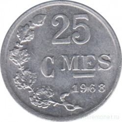 Монета. Люксембург. 25 сантимов 1968 год.