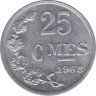 Монета. Люксембург. 25 сантимов 1968 год. ав.