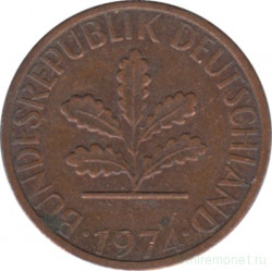Монета. ФРГ. 1 пфенниг 1974 год. Монетный двор - Карлсруэ (G).