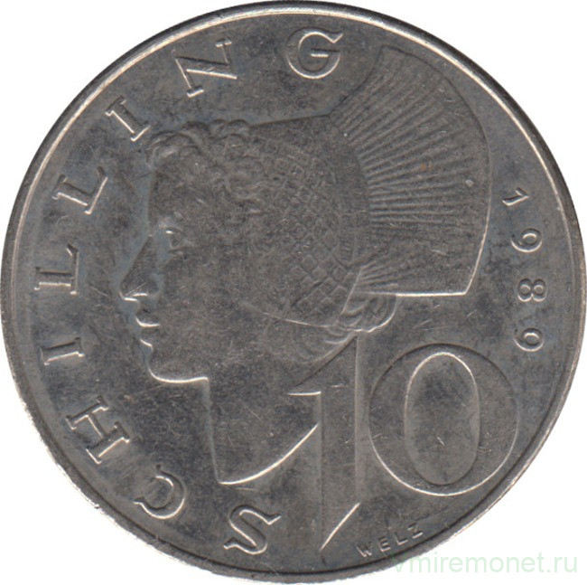 Монета. Австрия. 10 шиллингов 1989 год.