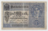 Банкнота. Кредитный билет. Германия. Германская империя (1871-1918). 5 марок 1917 год. Номер серии (восемь цифр и одна буква). ав.