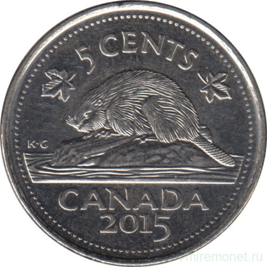 Монета. Канада. 5 центов 2015 год.
