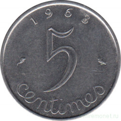 Монета. Франция. 5 сантимов 1963 год.
