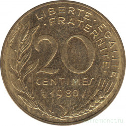 Монета. Франция. 20 сантимов 1980 год.