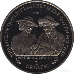 Монета. Гибралтар. 1 крона 2002 год. Жизнь Королевы-матери. Крещение Принца Уильяма, 1982.