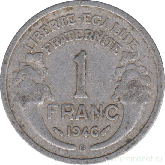 Монета. Франция. 1 франк 1946 год. Монетный двор - Бомон-ле-Роже.