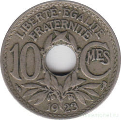 Монета. Франция. 10 сантимов 1923 год. Монетный двор - Бомон-ле Роже. Аверс - рог изобилия.