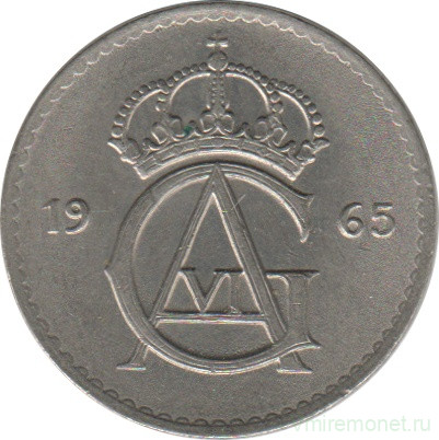 Монета. Швеция. 25 эре 1965 год.