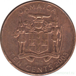 Монета. Ямайка. 10 центов 2003 год.