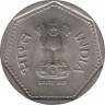 Монета. Индия. 1 рупия 1989 год. Гурт - рубчатый с желобом. рев.