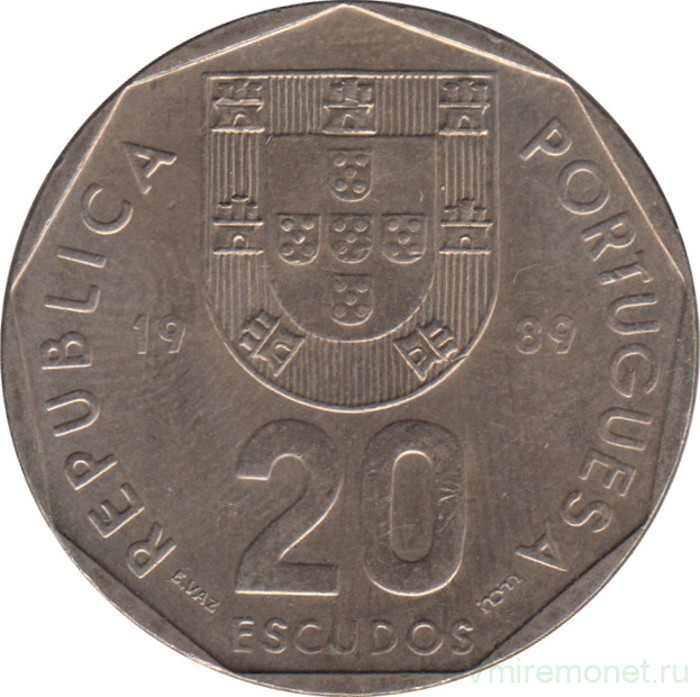 Монета. Португалия. 20 эскудо 1989 год.
