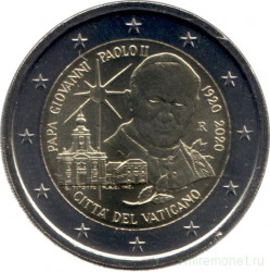 Монета. Ватикан. 2 евро 2020 год. 100 лет со дня рождения Папы Иоанна Павла II. Буклет, коинкарта.