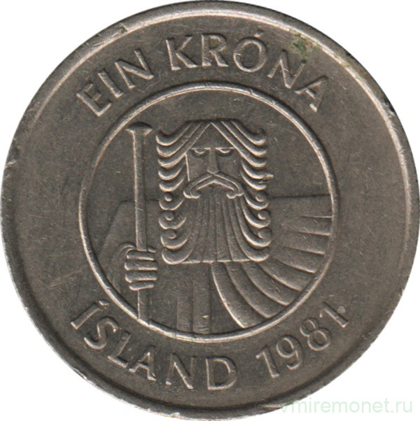 Монета. Исландия. 1 крона 1981 год.