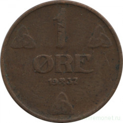 Монета. Норвегия. 1 эре 1937 год.