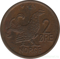 Монета. Норвегия. 2 эре 1963 год.