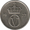  Монета. Норвегия. 10 эре 1977 год. ав.