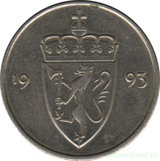 Монета. Норвегия. 50 эре 1993 год.