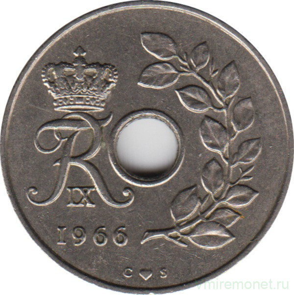 Монета. Дания. 25 эре 1966 год. Новый тип.