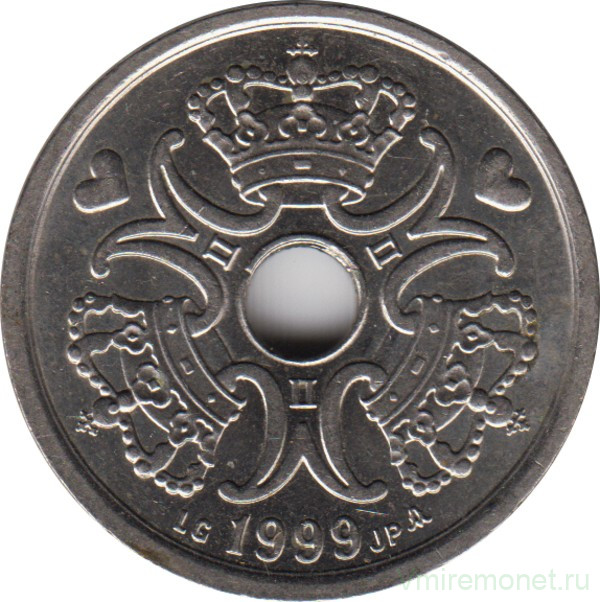 Монета. Дания. 2 кроны 1999 год.