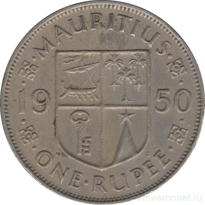 Монета. Маврикий. 1 рупия 1950 год.