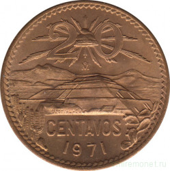 Монета. Мексика. 20 сентаво 1971 год.