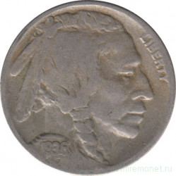 Монета. США. 5 центов 1936 год. Монетный двор S.