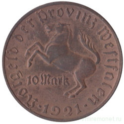 Монета. Нотгельд. Германия. Вестфалия. 10 марок 1921 год.
