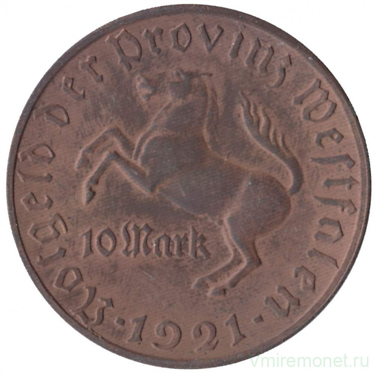 Монета. Нотгельд. Германия. Вестфалия. 10 марок 1921 год.