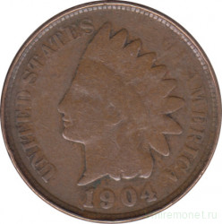 Монета. США. 1 цент 1904 год.