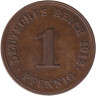 Монета. Германская империя. 1 пфенниг 1912 год. (G).