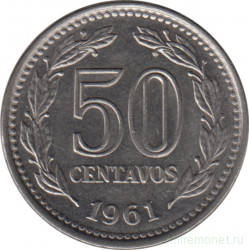 Монета. Аргентина. 50 сентаво 1961 год.