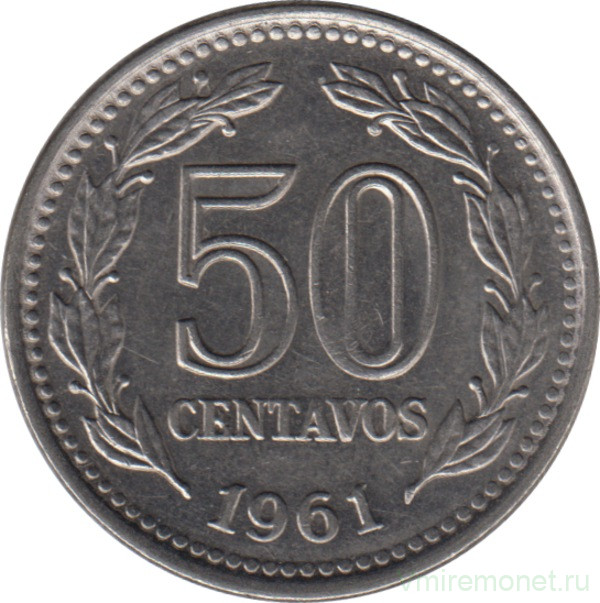 Монета. Аргентина. 50 сентаво 1961 год.